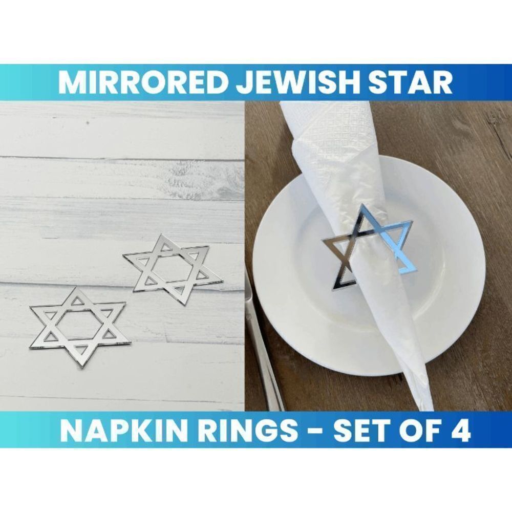 Silver Mirrored Jewish Star Napkin Rings